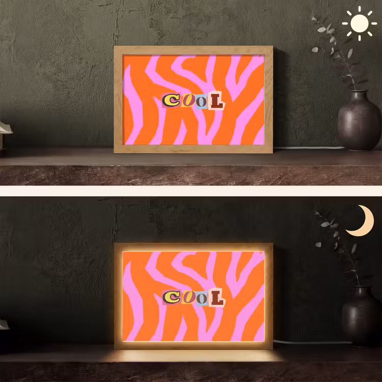 Zebraprint - Grafisch - COOL - Oranje Light Box met kabel (Tafellamp) klein -sfeer3