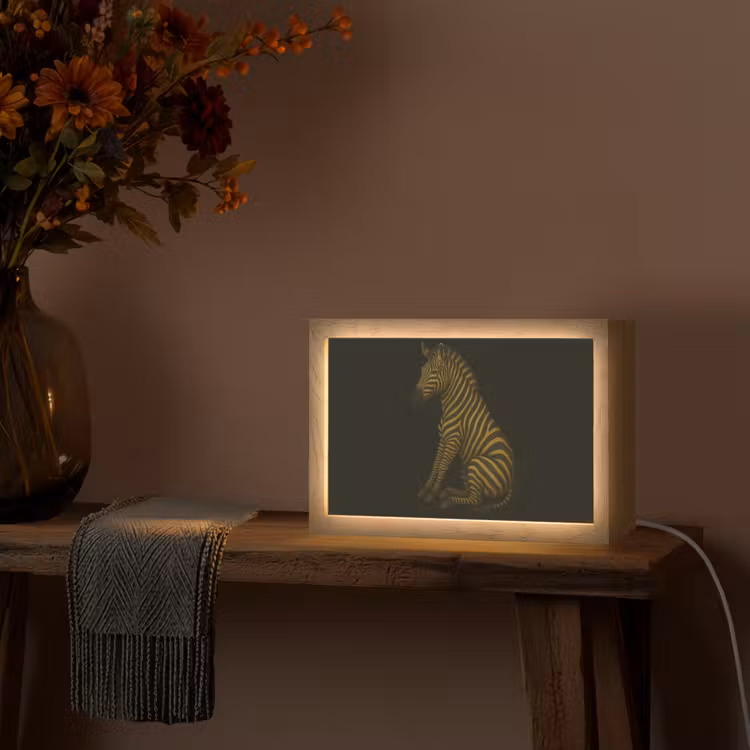 Zebra - Strepen - Goud Light Box met kabel (Tafellamp) klein -sfeer4