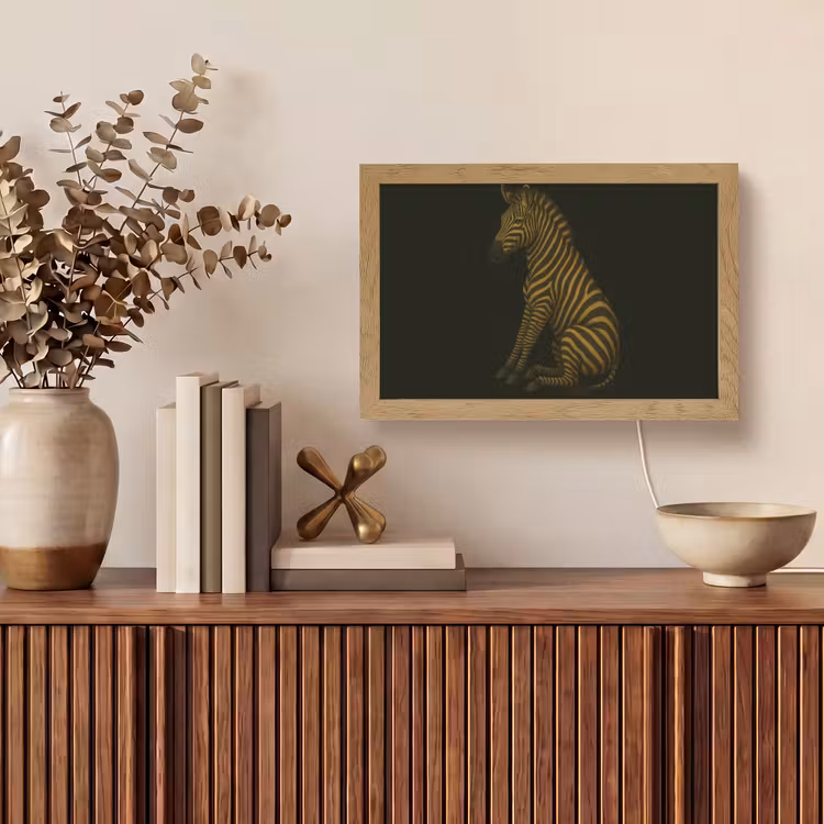 Zebra - Strepen - Goud Light Box met kabel (Tafellamp) klein -sfeer2