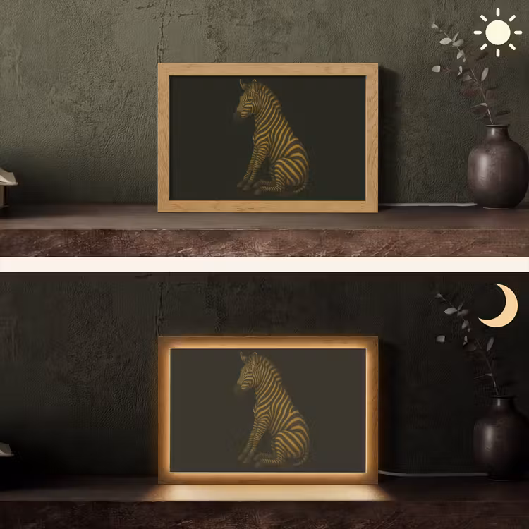 Zebra - Strepen - Goud Light Box met kabel (Tafellamp) klein -sfeer3