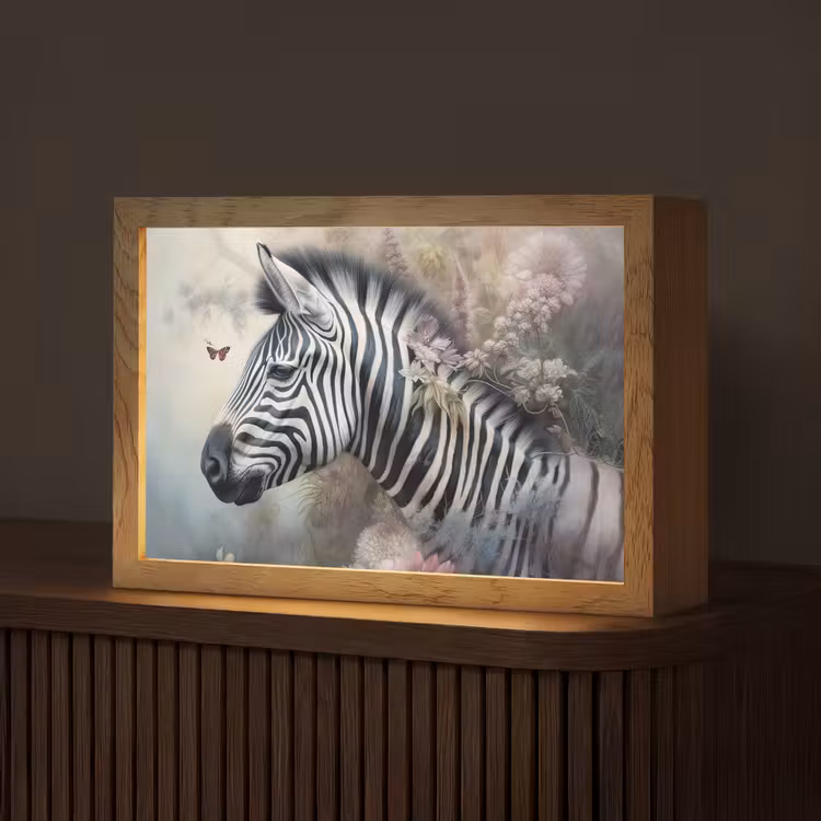 Zebra - Wilde dieren - Vlinder - Bloemen Light Box met kabel (Tafellamp) klein -z3d_website