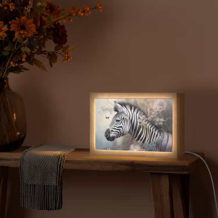Zebra - Wilde dieren - Vlinder - Bloemen Light Box met kabel (Tafellamp) klein -sfeer4