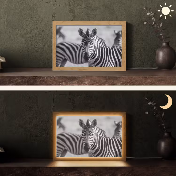 Zebra's - Zwart - Wit Light Box met kabel (Tafellamp) klein -sfeer3