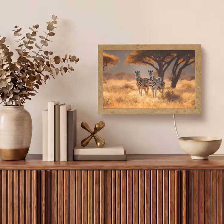 Zebra's - Savannelandschap - Gras Light Box met kabel (Tafellamp) klein -sfeer2
