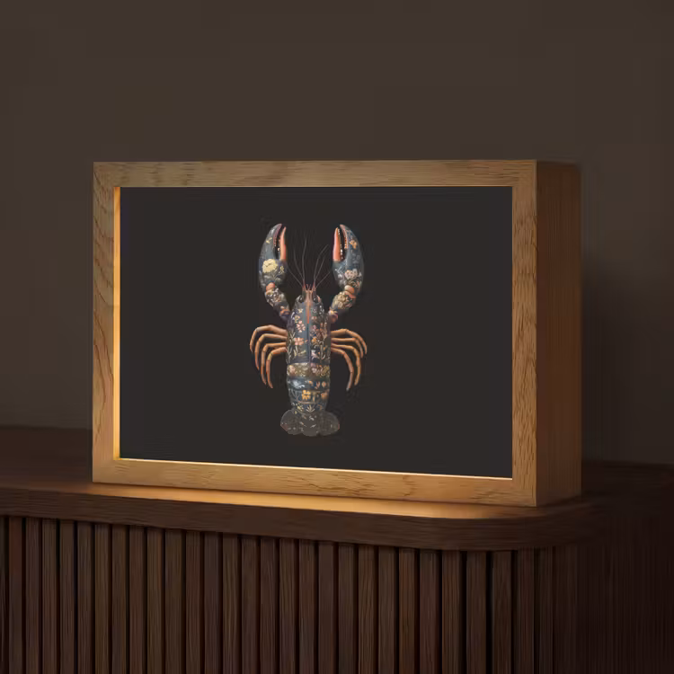 Kreeft - Zwart - Bloemenpatroon - Artistiek Light Box met kabel (Tafellamp) klein -z3d_website