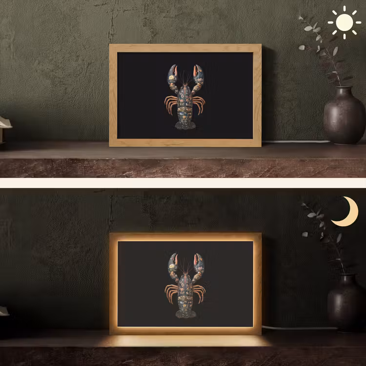 Kreeft - Zwart - Bloemenpatroon - Artistiek Light Box met kabel (Tafellamp) klein -sfeer3