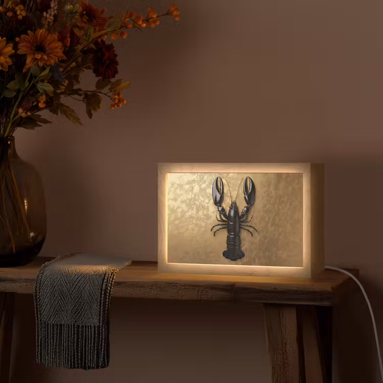 Kreeft - Zwart - Goud - Luxe Light Box met kabel (Tafellamp) klein -sfeer4