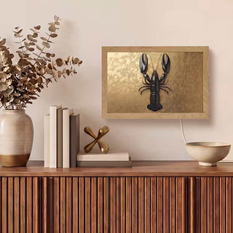 Kreeft - Zwart - Goud - Luxe Light Box met kabel (Tafellamp) klein -sfeer2