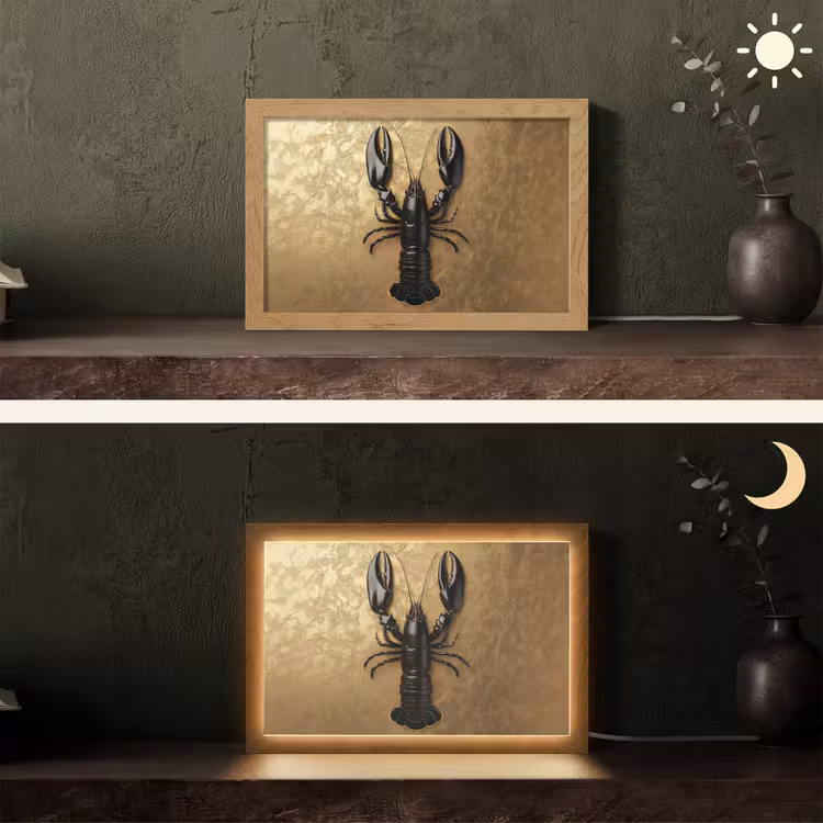 Kreeft - Zwart - Goud - Luxe Light Box met kabel (Tafellamp) klein -sfeer3