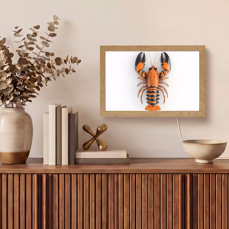 Kreeft - Zwart - Oranje - Wit - Uniek Light Box met kabel (Tafellamp) klein -sfeer2