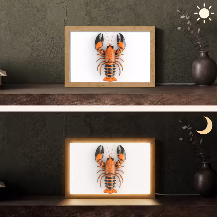 Kreeft - Zwart - Oranje - Wit - Uniek Light Box met kabel (Tafellamp) klein -sfeer3