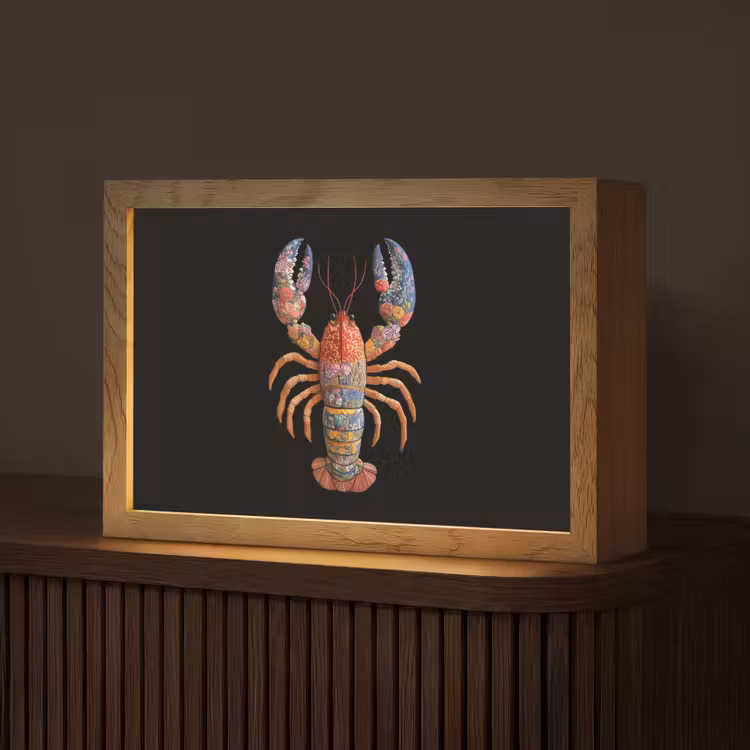 Kreeft - Borduur - Kleurrijk - Bloemen Light Box met kabel (Tafellamp) klein -z3d_website