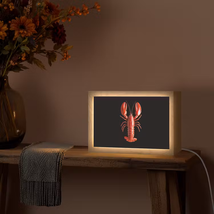 Kreeft - Glossier Rood - Zwart Light Box met kabel (Tafellamp) klein -sfeer4