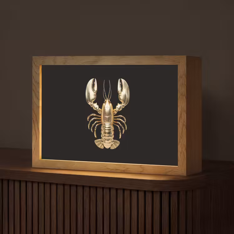 Kreeft - Goud - Textuur - Zwart Light Box met kabel (Tafellamp) klein -z3d_website