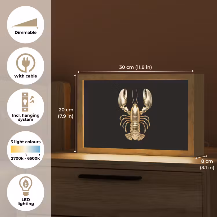 Kreeft - Goud - Textuur - Zwart Light Box met kabel (Tafellamp) klein -USP_EN