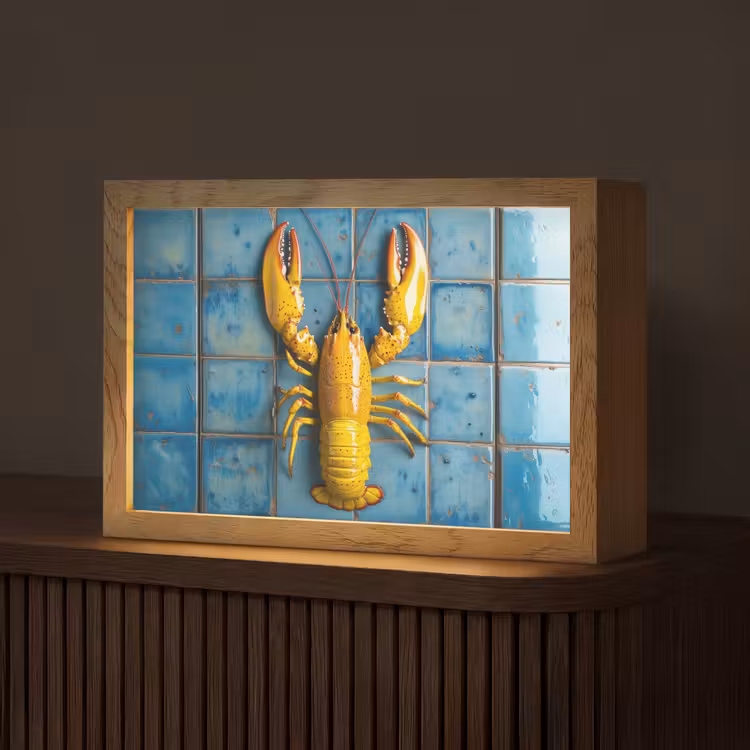 Kreeft - Geel - Blauw - Tegels Light Box met kabel (Tafellamp) klein -z3d_website