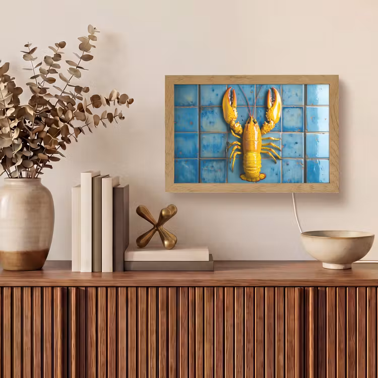 Kreeft - Geel - Blauw - Tegels Light Box met kabel (Tafellamp) klein -sfeer2