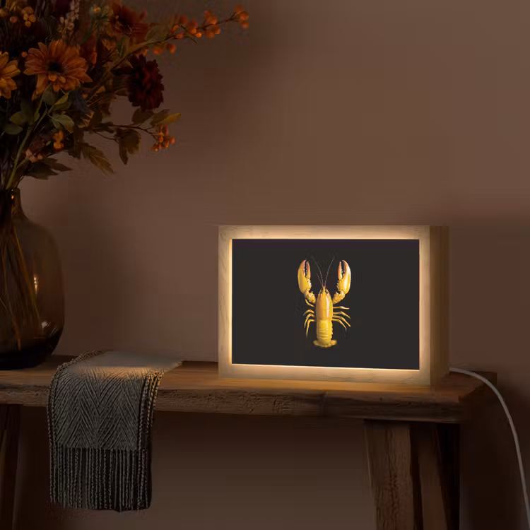 Kreeft - Geel - Stippen - Effen Light Box met kabel (Tafellamp) klein -sfeer4