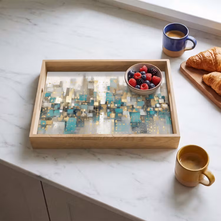 Abstract - Blokken - Goud - Skyline Dienblad Rechthoek middel -sfeer2