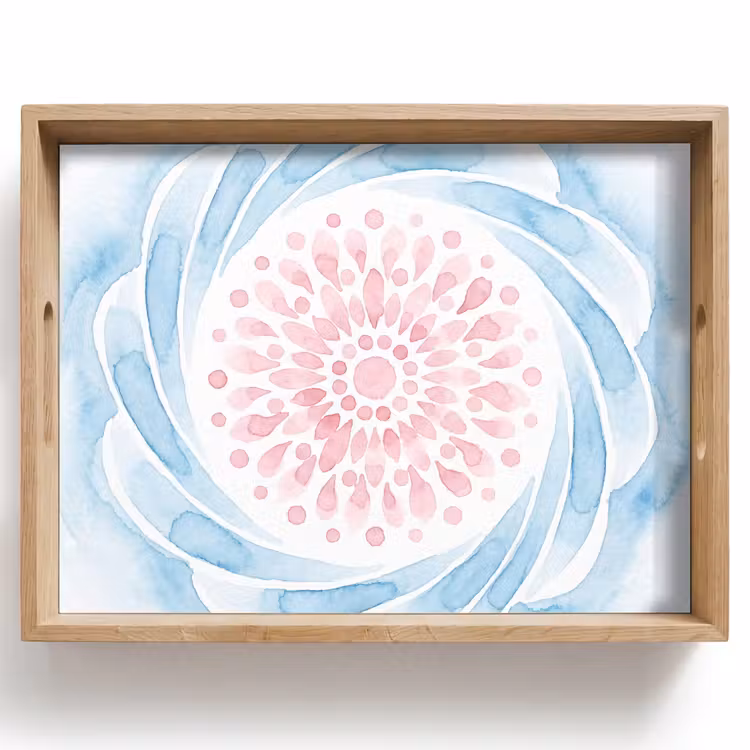 Abstract - Bloemvorm - Aquarel - Roze - Blauw Dienblad Rechthoek middel -z3d_shopping
