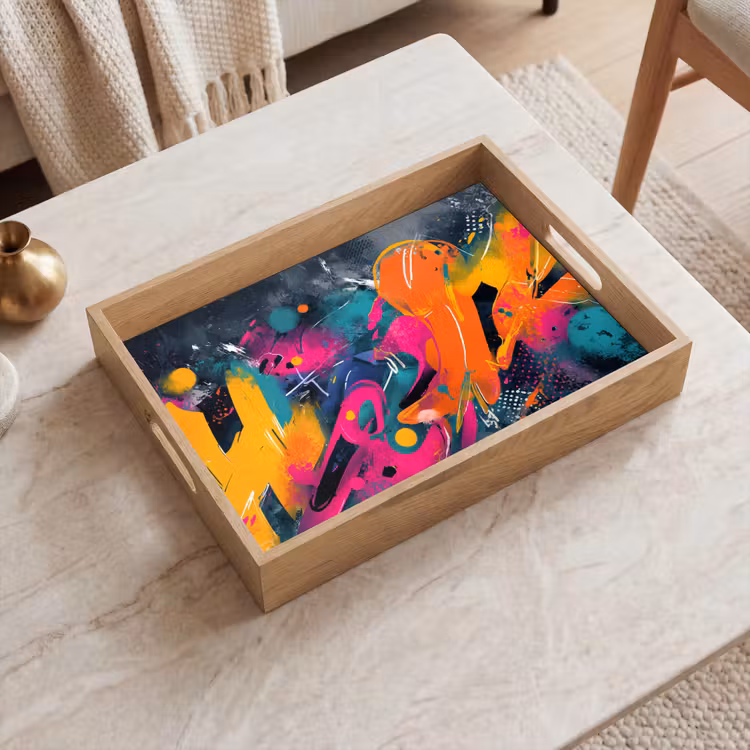Abstract - Graffiti - Kleurrijk - Verfspatten Dienblad Rechthoek middel -sfeer1
