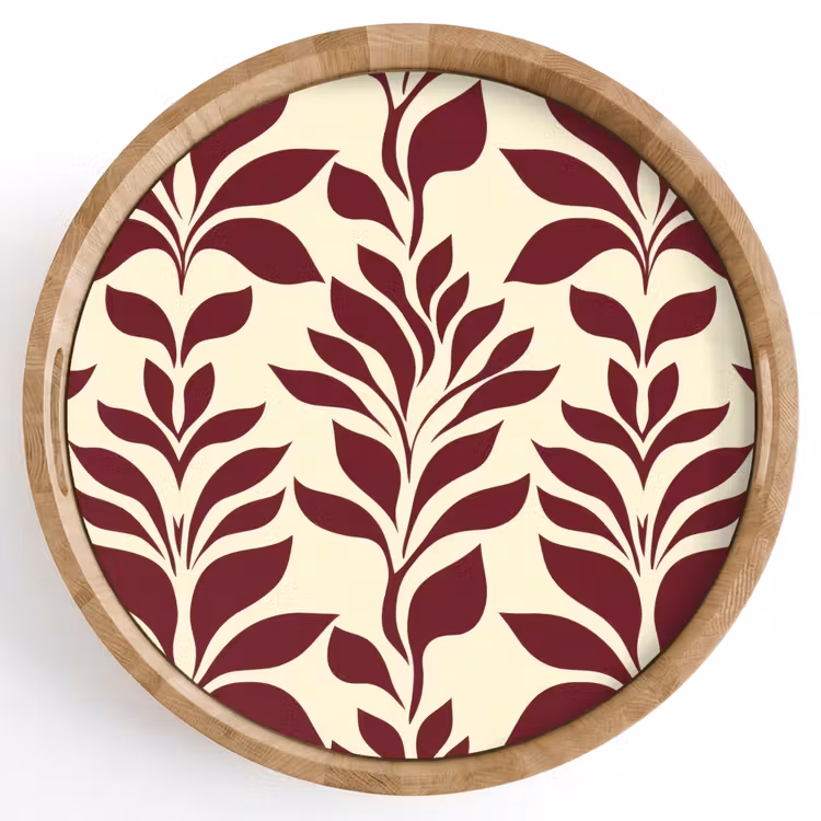 Abstract - Bladeren - Burgundy Dienblad Rond middel 914 -z3d_shopping