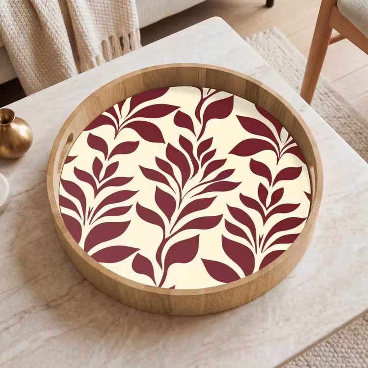 Abstract - Bladeren - Burgundy Dienblad Rond middel 914 -sfeer1