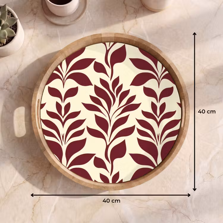 Abstract - Bladeren - Burgundy Dienblad Rond middel 914 -USP_Formaat