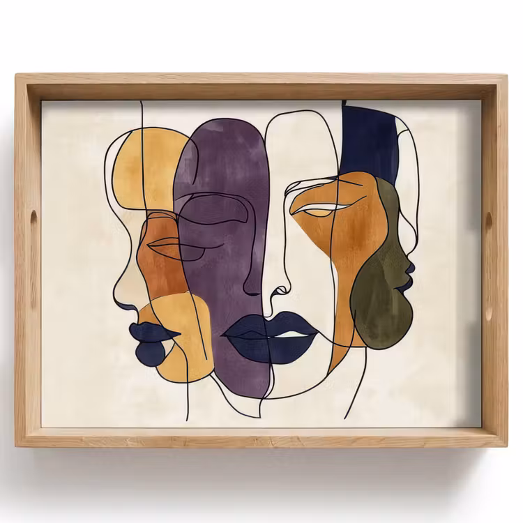 Abstract - Overlappende gezichten - Paars - Donkergroen Dienblad Rechthoek middel -z3d_shopping