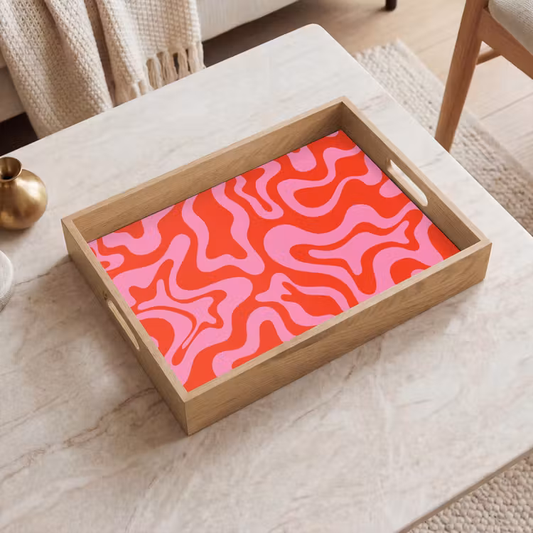 Abstract - Patroon - Rood - Roze - Minimalistisch Dienblad Rechthoek middel -sfeer1