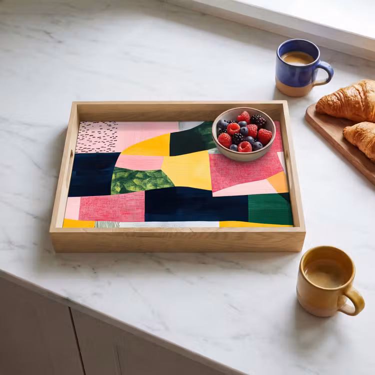 Abstract - Roze - Lappen - Vormen - Geel Dienblad Rechthoek middel -sfeer2