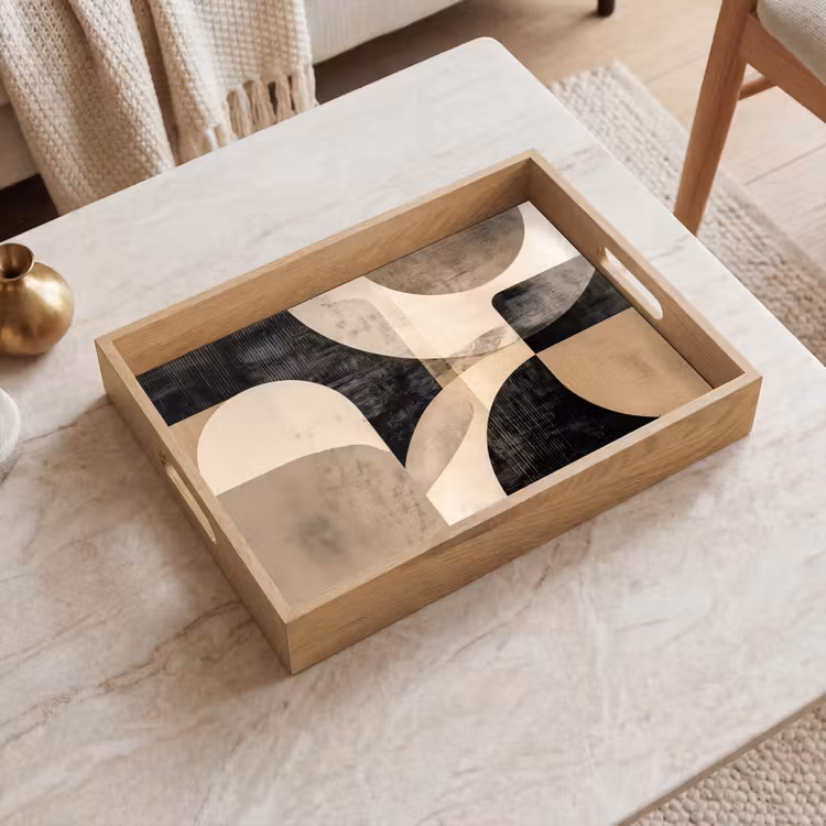 Abstract - Vormen - Modern - Beige Dienblad Rechthoek middel -sfeer1
