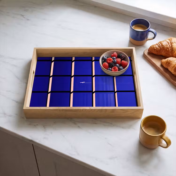 Vliegtuig - Ruiten - Blauw - Rechthoekig Dienblad Rechthoek middel -sfeer2