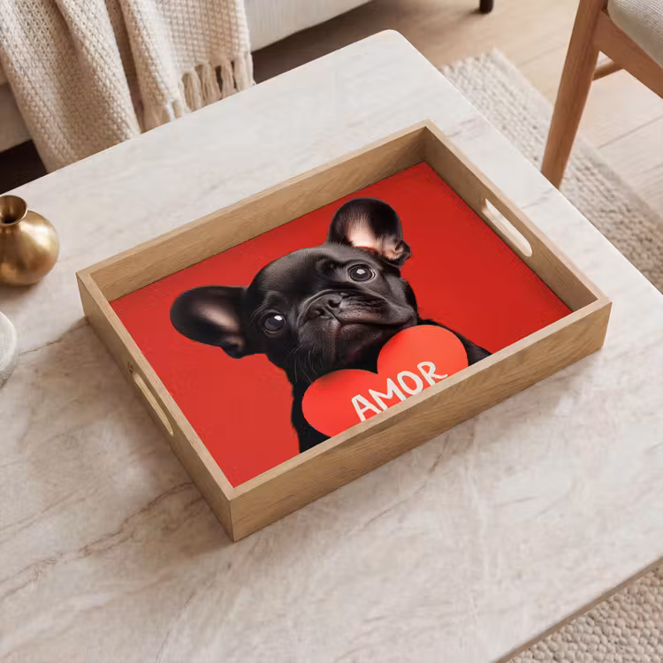 Amor - Hond  - Hartje - Rood Dienblad Rechthoek middel -sfeer1