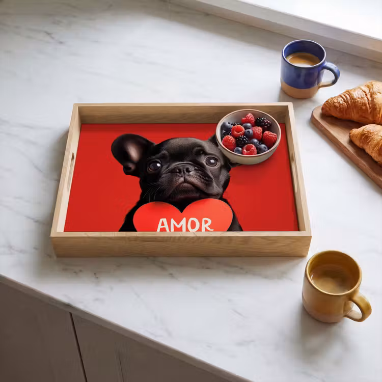 Amor - Hond  - Hartje - Rood Dienblad Rechthoek middel -sfeer2