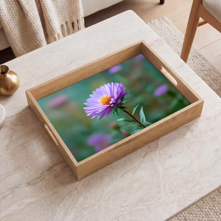 Aster - Paars - Bloem - Blaadjes Dienblad Rechthoek middel -sfeer1