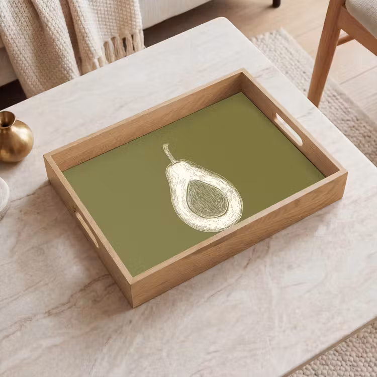 Avocado - Minimalistisch - Illustratie - Groen Dienblad Rechthoek middel -sfeer1