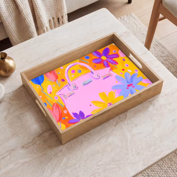 Tas - Roze - Bloemen Dienblad Rechthoek middel -sfeer1