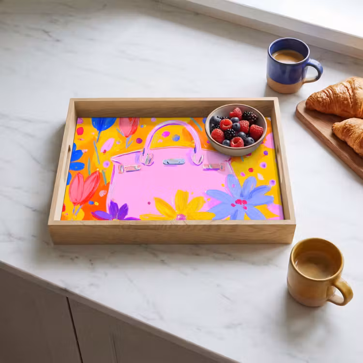 Tas - Roze - Bloemen Dienblad Rechthoek middel -sfeer2
