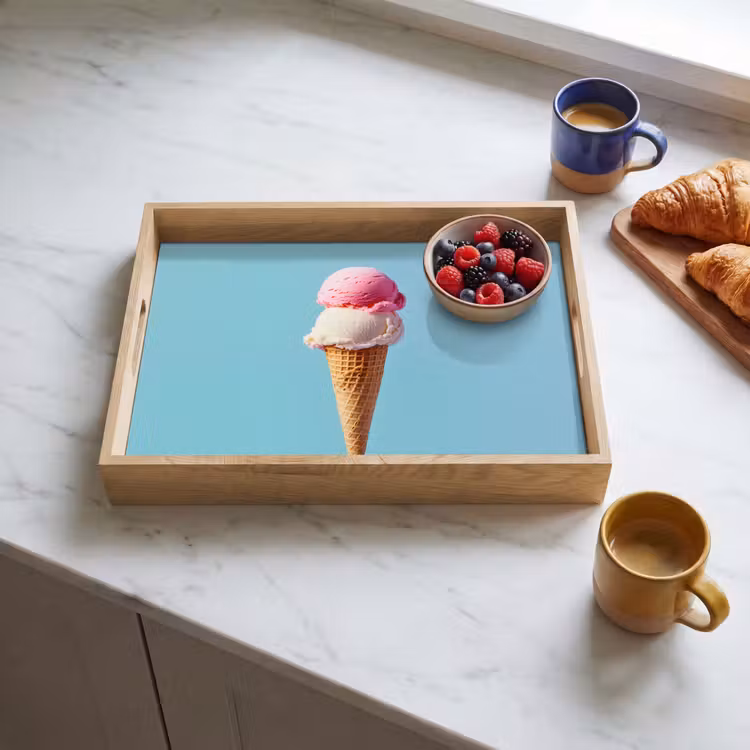 Bolletjes - Schepijs - Hoorntje - Blauw Dienblad Rechthoek middel -sfeer2