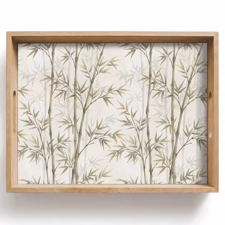 Bamboe - Bladeren - Natuur - Aquarel - Groen Dienblad Rechthoek middel -z3d_shopping