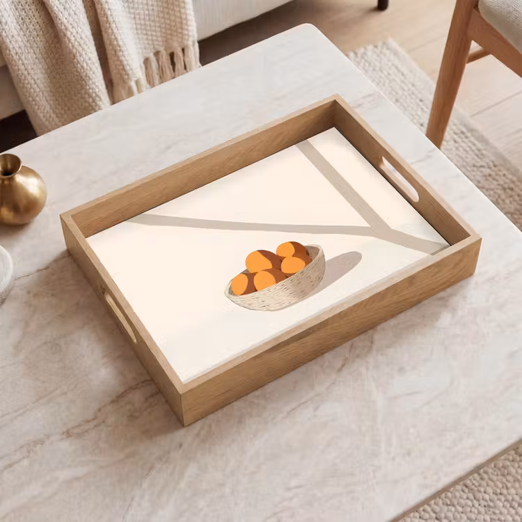 Mand - Fruit - Minimalistisch - Oranje Dienblad Rechthoek middel -sfeer1