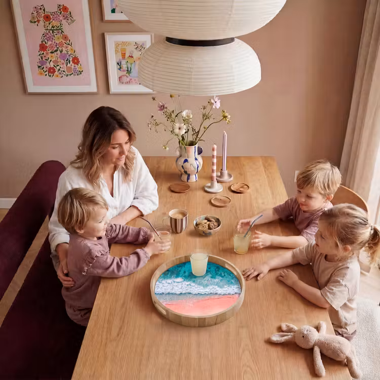 Strand - Oceaan - Golven - Roze Zand - Natuur Dienblad Rond middel -sfeer4