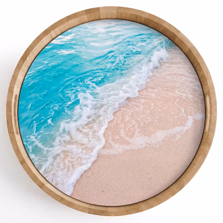 Strand - Zee - Golf - Natuur - Blauw Dienblad Rond middel -z3d_shopping