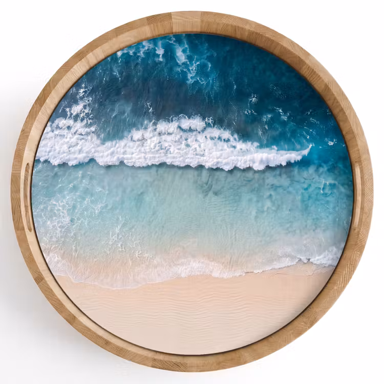 Strand - Zee - Golven - Natuur - Blauw Dienblad Rond middel -z3d_shopping
