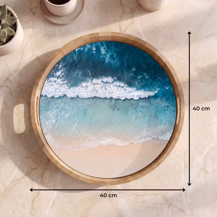 Strand - Zee - Golven - Natuur - Blauw Dienblad Rond middel -USP_Formaat