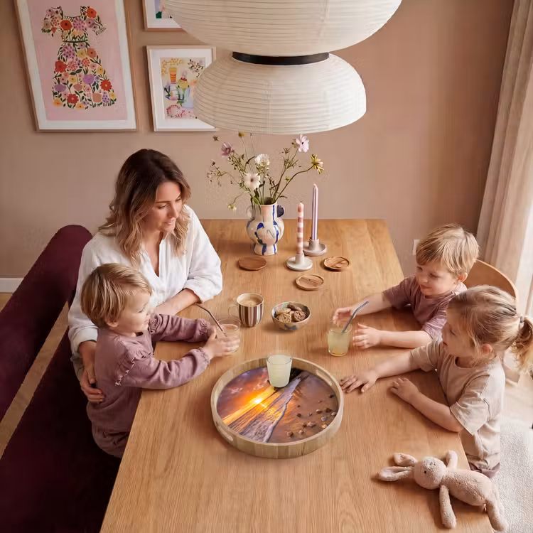 Strand - Zonsondergang - Palmbomen - Natuur - Oranje Dienblad Rond middel -sfeer4