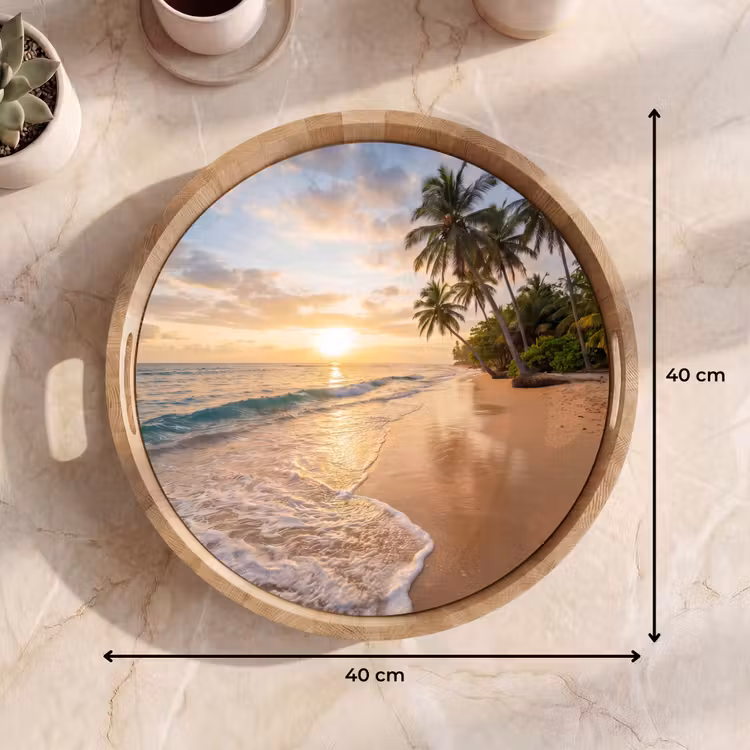 Strand - Zonsondergang - Tropisch - Natuur - Goud Dienblad Rond middel -USP_Formaat