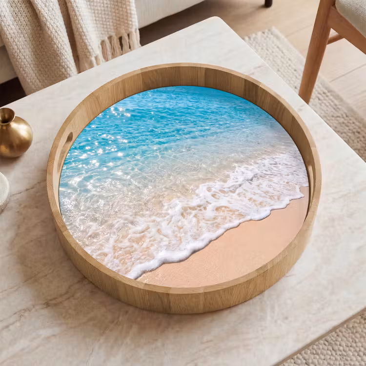 Strand - Water - Natuur - Blauw - Beige Dienblad Rond middel -sfeer1