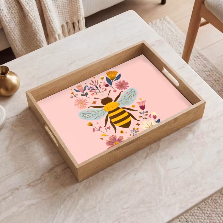 Bij - Geel - Bloemen - Kleurrijk Dienblad Rechthoek middel -sfeer1